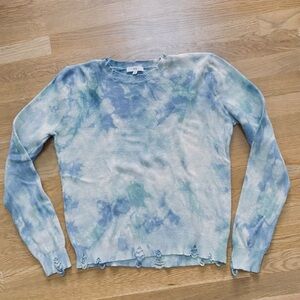 Fate Blue and Green Tie-Dye 100% Cotton Sweater Size S Costal Distressed
